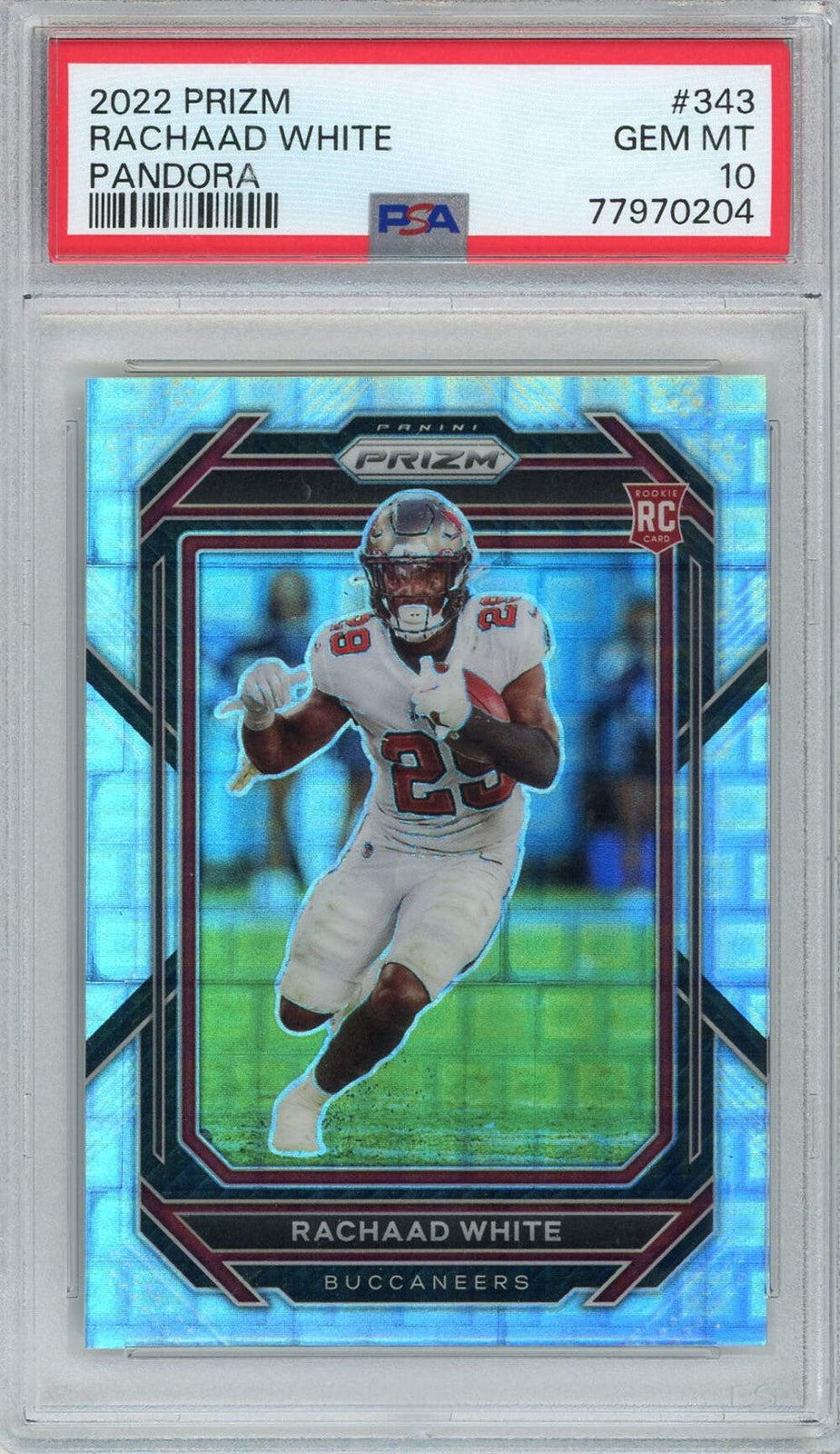 Graded 2022 Prizm Rachaad White #343 Pandora Rookie RC Football Card PSA 10 Gem-1