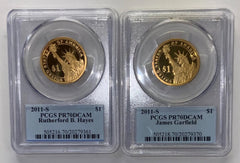 2011 S Rutherford Hayes, James Garfield Presidential $1 PCGS 70 Proof 2 Coin Set-2