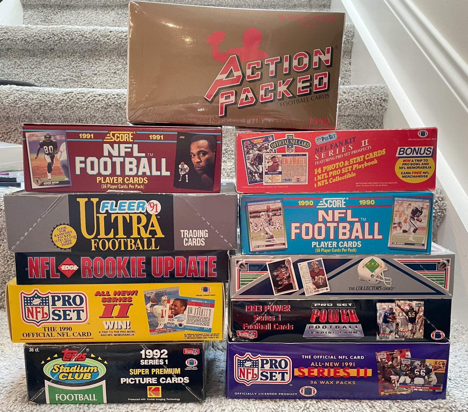 Vintage NFL Football Cards Lot 54+ Cards – 4 Factory Sealed Unopened Packs, Old School Football Card Collection-3