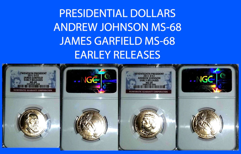 2011 D JAMES GARFIELD & ANDREW JOHNSON PRES. DOLLAR NGC MS68 014-1