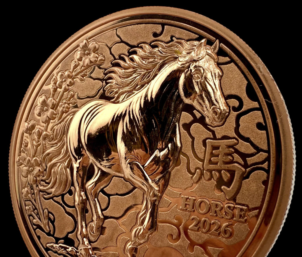 2026 Liberia Lunar Horse UHR Reverse Proof 5 oz Copper Coin w/ COA-4
