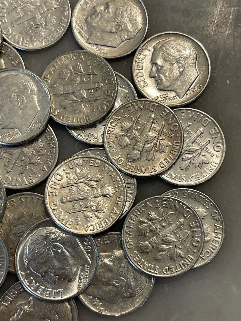 [Lot of 25] 1964 Roosevelt Dimes - ALL 1964 - 90% Silver CHOOSE # LOTS!-6