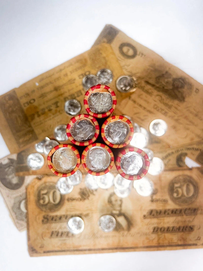Rollo de centavos de trigo de 1909-1958 con moneda de diez centavos Roosevelt de plata BU | | REALMENTE SIN BUSCAR-7