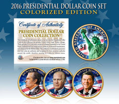 2016 US MINT COLORIZED PRESIDENTIAL $1 DOLLAR COINS - Final Full Set of 3-1