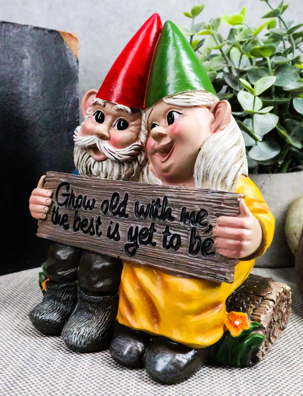 Grow Old With Me The Best Is Yet To Be Whimsical Mr & Mrs Gnome Statue-2