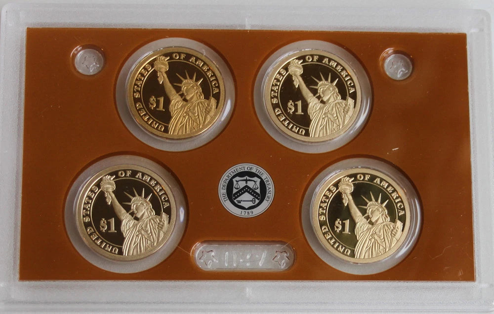 2012 S Presidential Dollar Proof Coin Set 4 Golden Dollars $1 with Box and COA-6
