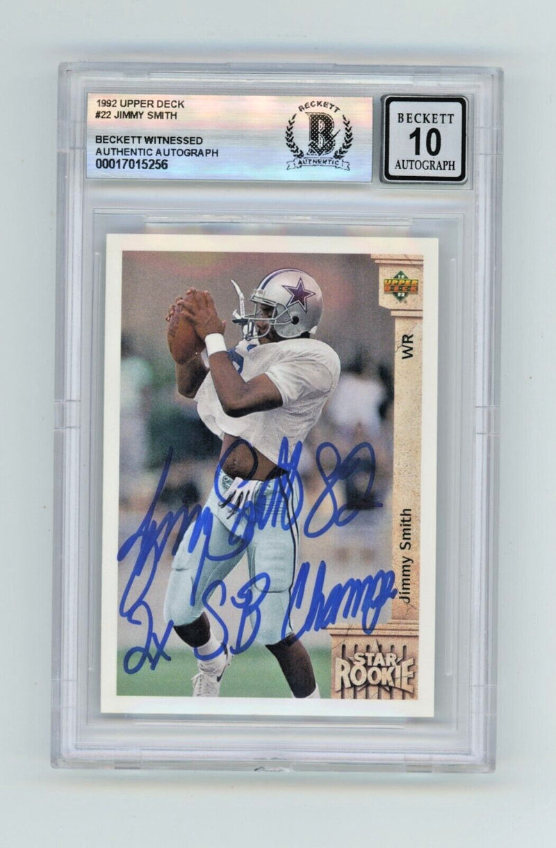 Jimmy Smith 1992 Upper Deck 22 Rookie RC 2 SB Champs Ins Signed BAS BGS 10 Auto-1