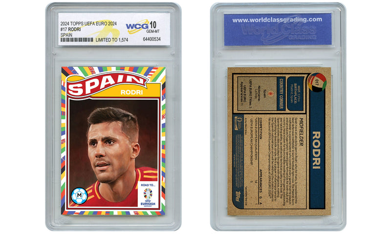 2024 Topps UEFA Official RODRI Euro Soccer Spain Card #17 - Graded GEM MINT 10-2