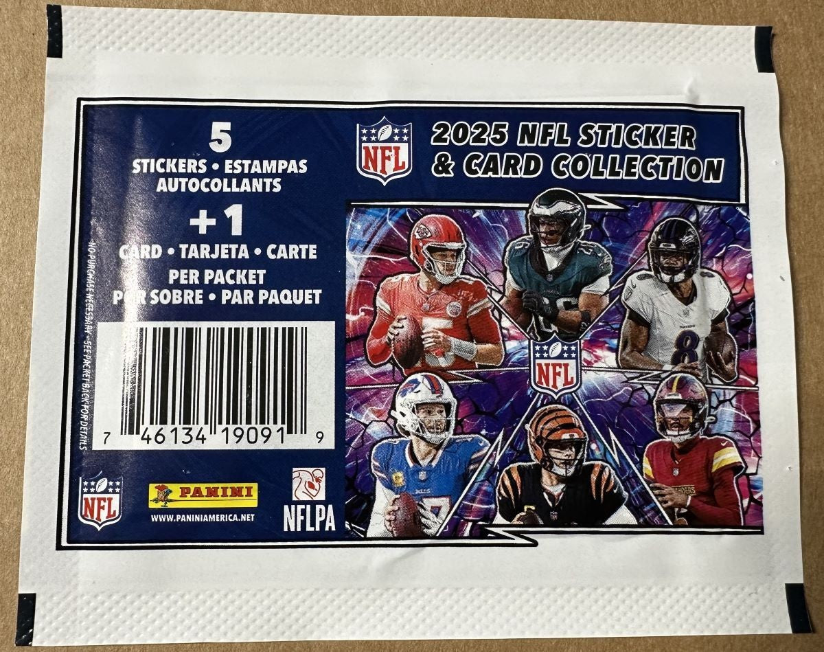 2025 Panini NFL Football Sticker Collection Box 50 Packs 250 Stickers 50 Cards-4