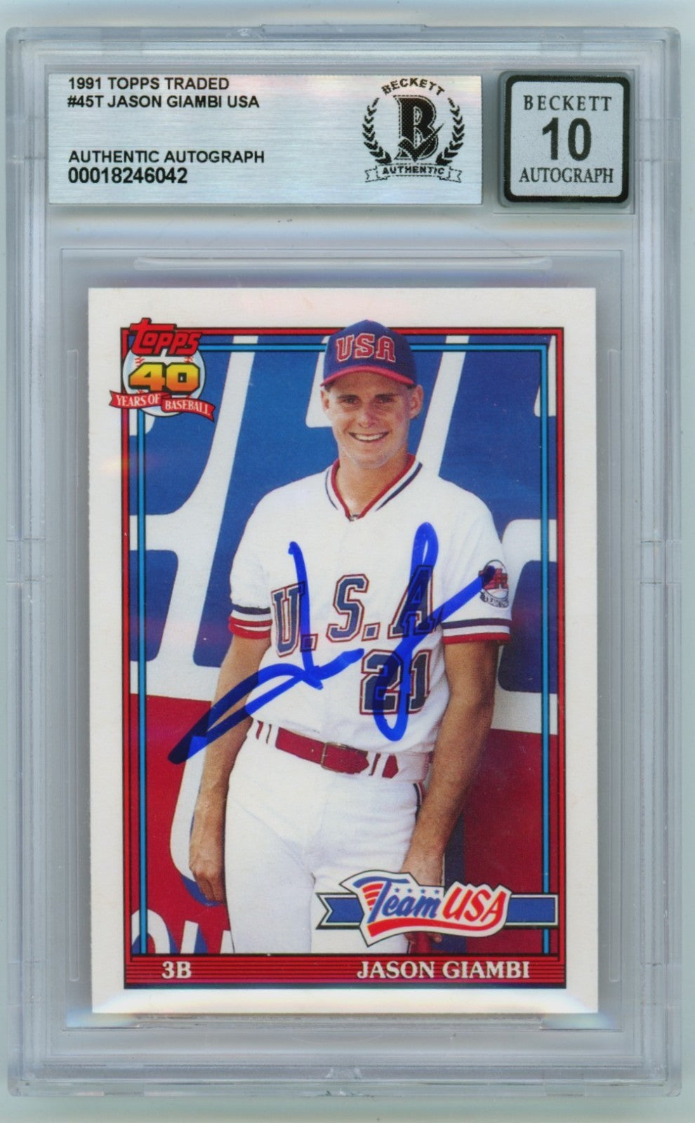 Jason Giambi 1991 Topps Traded USA #45T Signed Rookie RC Beckett BGS 10 Auto-1