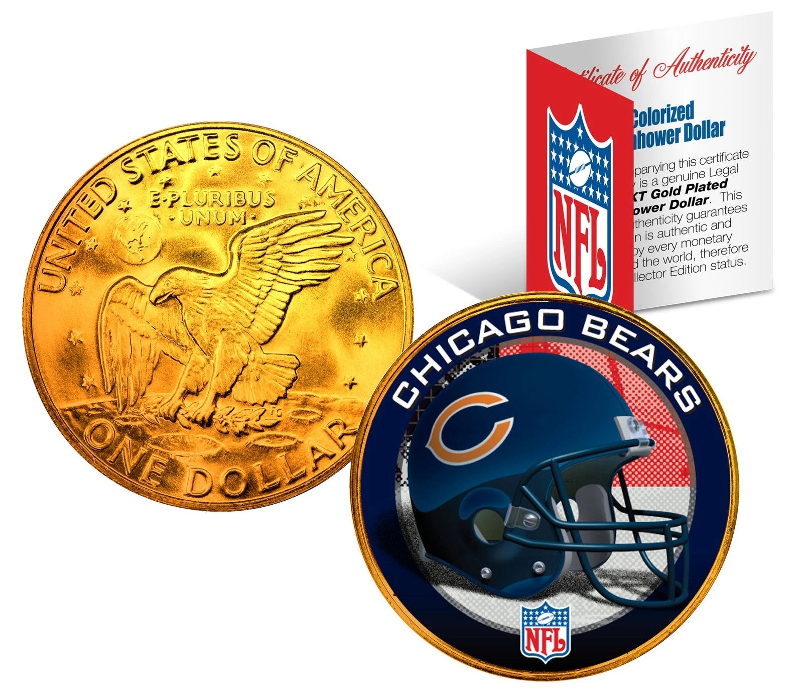CHICAGO BEARS NFL 24K Gold Plated IKE Dollar US Coin *OFFICIALLY LICENSED*-1