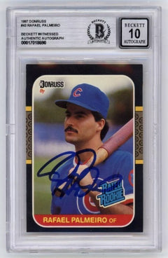 Rafael Palmeiro 1987 Donruss #43 Rated Rookie RC Signed Beckett BGS 10 Auto Cubs-1