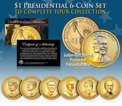 LIVING PRESIDENTS TRUMP & BIDEN Presidential Dollars 6-COIN SET Color GOLDEN-HUE-1