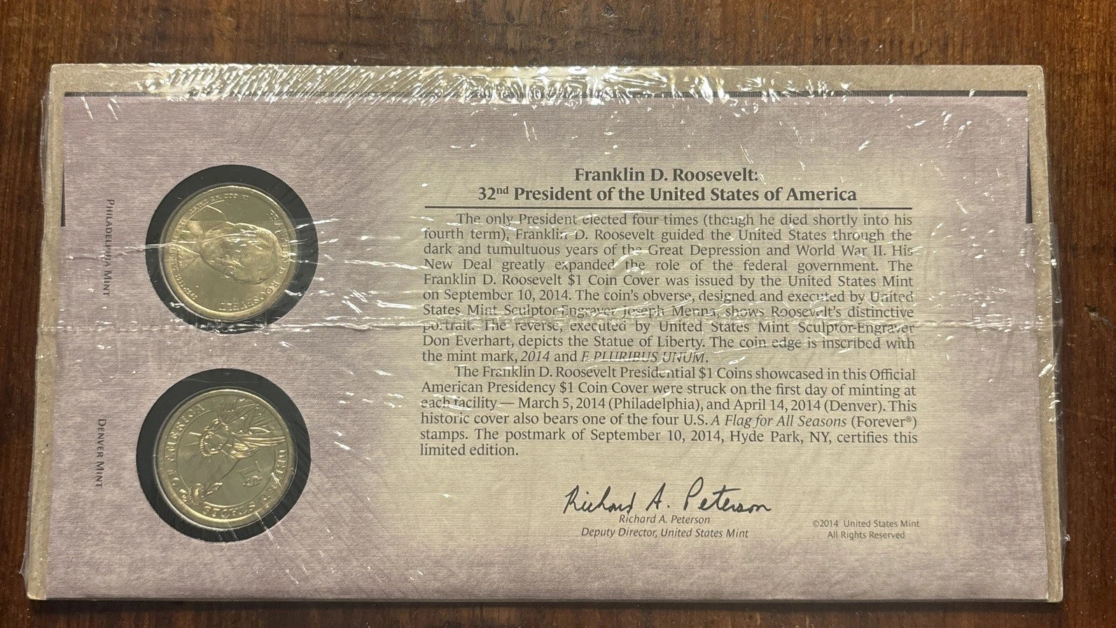 2014 Franklin D. Roosevelt P&D Presidential Dollars - Sealed First Day Cover-3