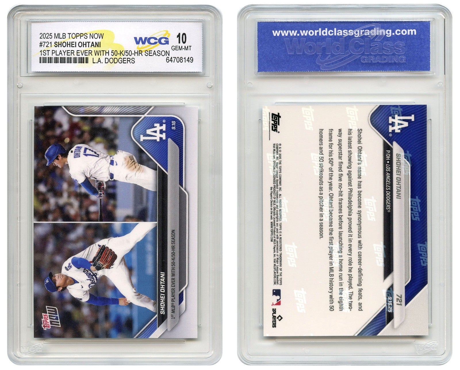 2025 Topps Now SHOHEI OHTANI 1st Ever 50 HR / 50 K Season Card #721 GEM-MINT 10-4