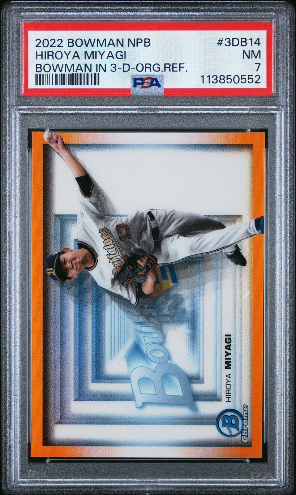 PSA 7 Hiroya Miyagi Bowman In 3-D /25 #3DB14 2022 Npb In 3-D-1