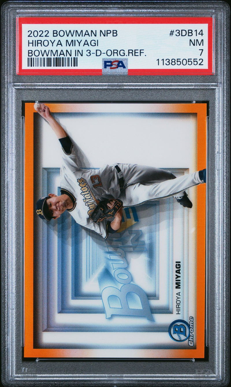 PSA 7 Hiroya Miyagi Bowman In 3-D /25 #3DB14 2022 Npb In 3-D-1
