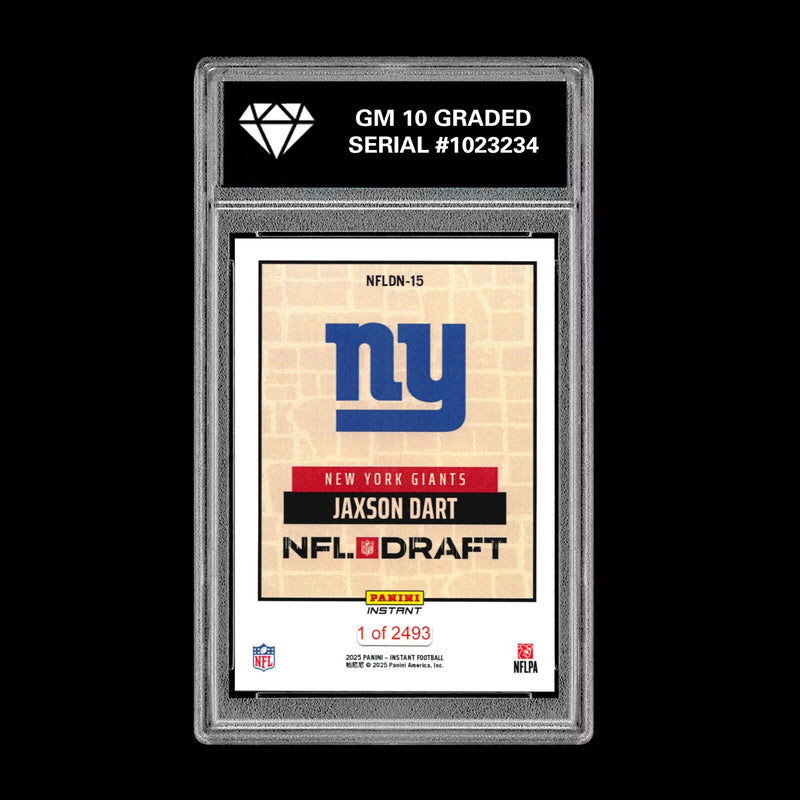 Graded 10 Jaxson Dart RC Rookie 2025 Panini Instant NFL Draft #15 NY Giants-2