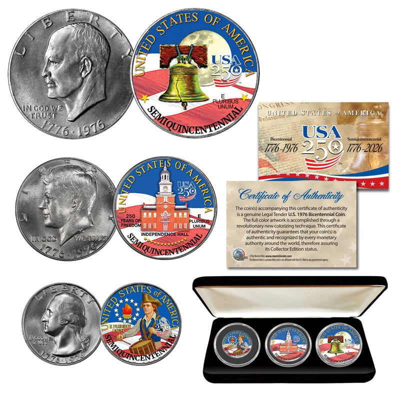 1776–2026 America 250th Anniversary 3-Coin Set JFK IKE QTR Bicentennial with BOX-2