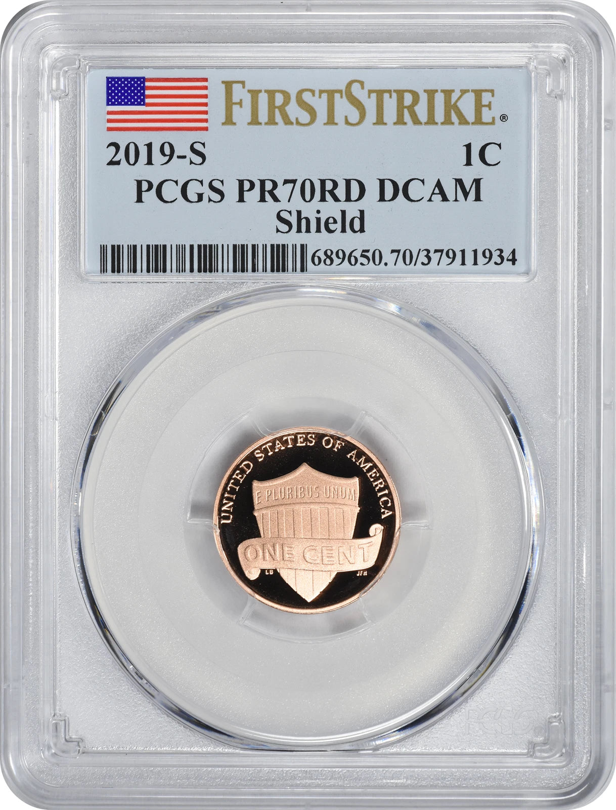 Lincoln Cent PR70RD DCAM PCGS 2019-S, color rojo intenso, primer golpe