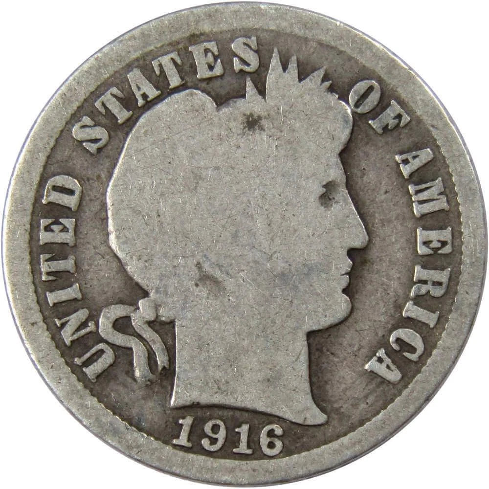 1916 Barber Dime Circulated Silver 10c Coin Collectible