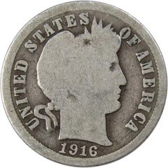 1916 Barber Dime Circulated Silver 10c Coin Collectible-1