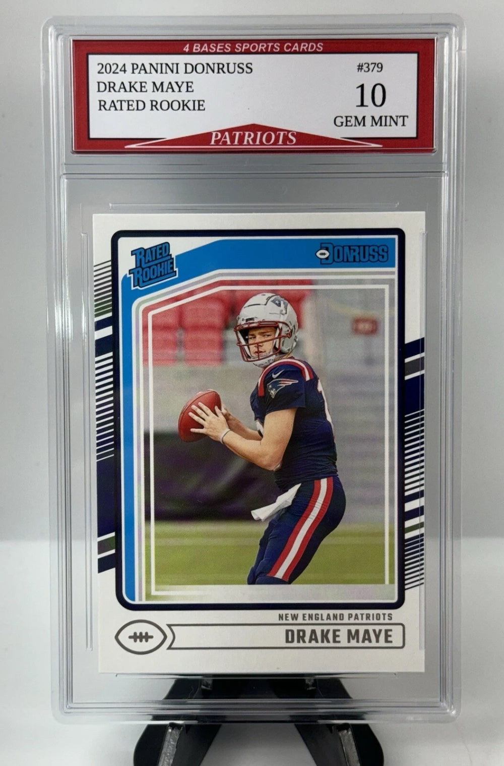 Tarjeta de novato clasificada Panini Donruss Drake Maye Patriots 2024 n.° 379 Gem Mint 10.