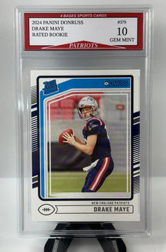 Tarjeta de novato clasificada Panini Donruss Drake Maye Patriots 2024 n.° 379 Gem Mint 10.-1