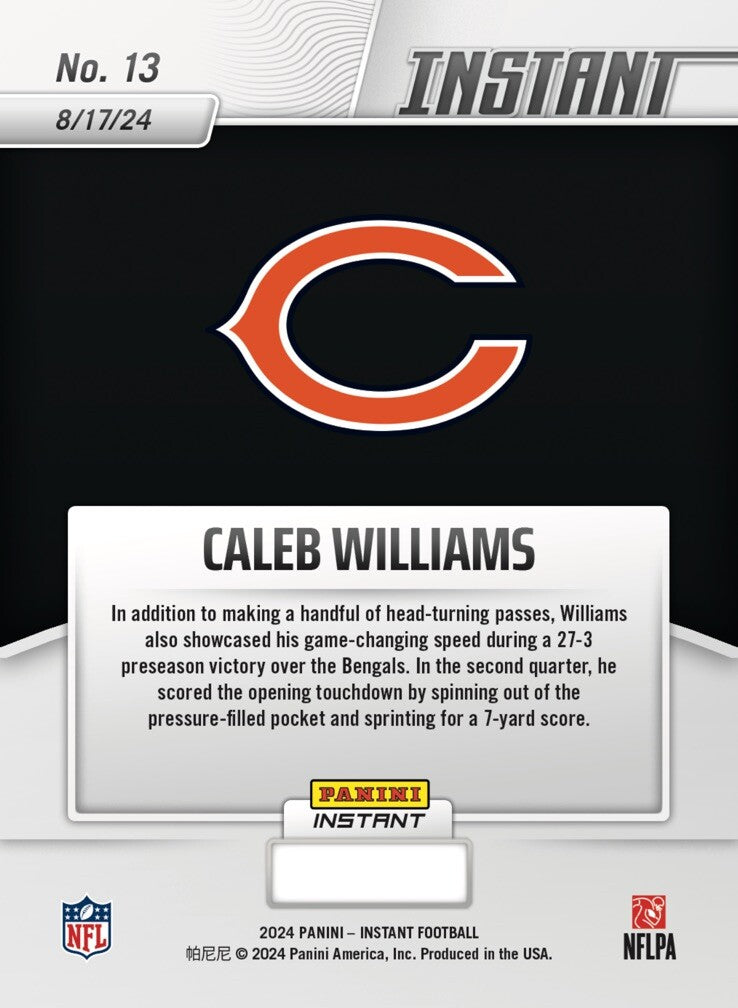 Graded 10 Caleb Williams #13 RC Rookie 2024 Panini Instant Chicago Bears-3