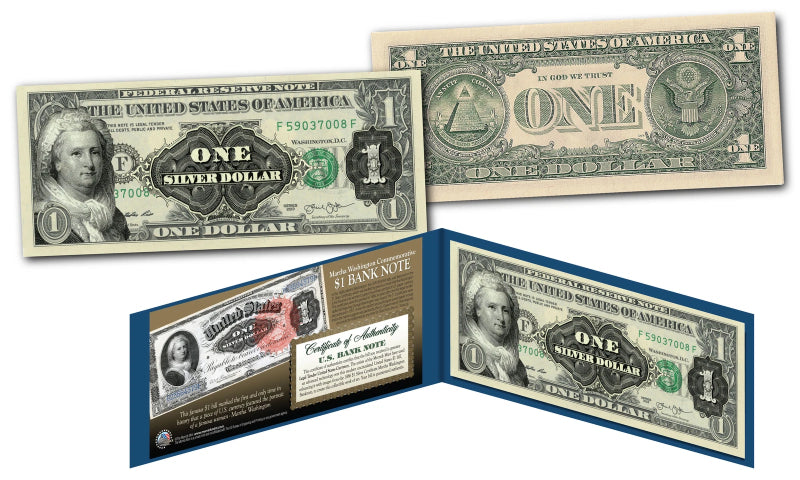 1886 Martha Washington One-Dollar Silver Certificate designed on modern $1 bill-1