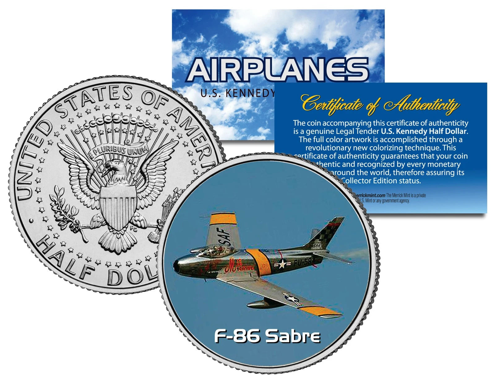 F-86 SABRE * Airplane Series * JFK Kennedy Half Dollar US Colorized Coin-1