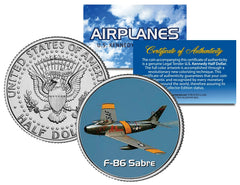 F-86 SABRE * Airplane Series * JFK Kennedy Half Dollar US Colorized Coin-1