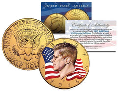 2015 JFK John F Kennedy Half Dollar US Coin P Mint 24K Gold Plated - WAVING FLAG-1