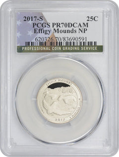 Moneda de veinticinco centavos del Parque Nacional de los Montículos de Efigie con Bandera 2017-S PR70DCAM PCGS Prueba 70 DC-1