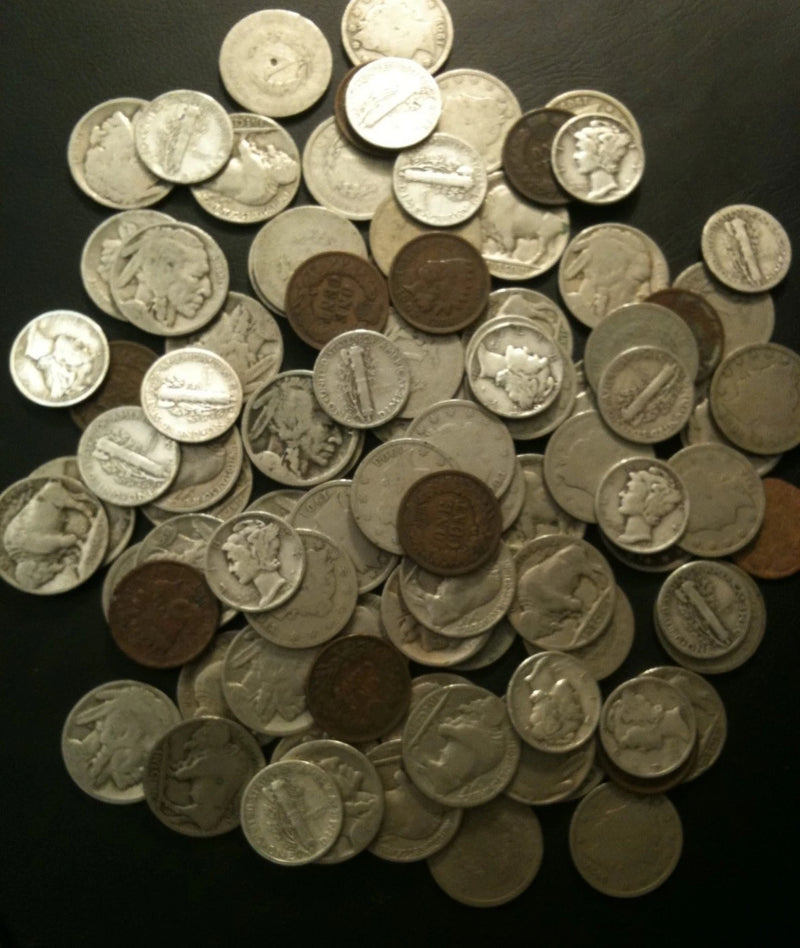 Old US Silver 4 Coin Lot Buffalo V Nickels Indian Cent Mercury Iconic Estate Set-1