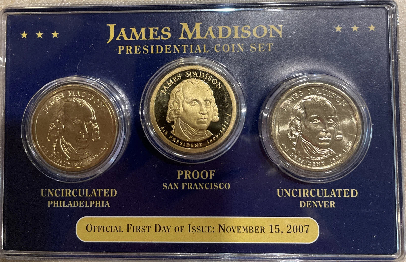2007 PDS US Presidential $1 Dollars James Madison First Day Issue 3 Coin Set-2
