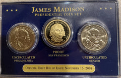 2007 PDS US Presidential $1 Dollars James Madison First Day Issue 3 Coin Set-2
