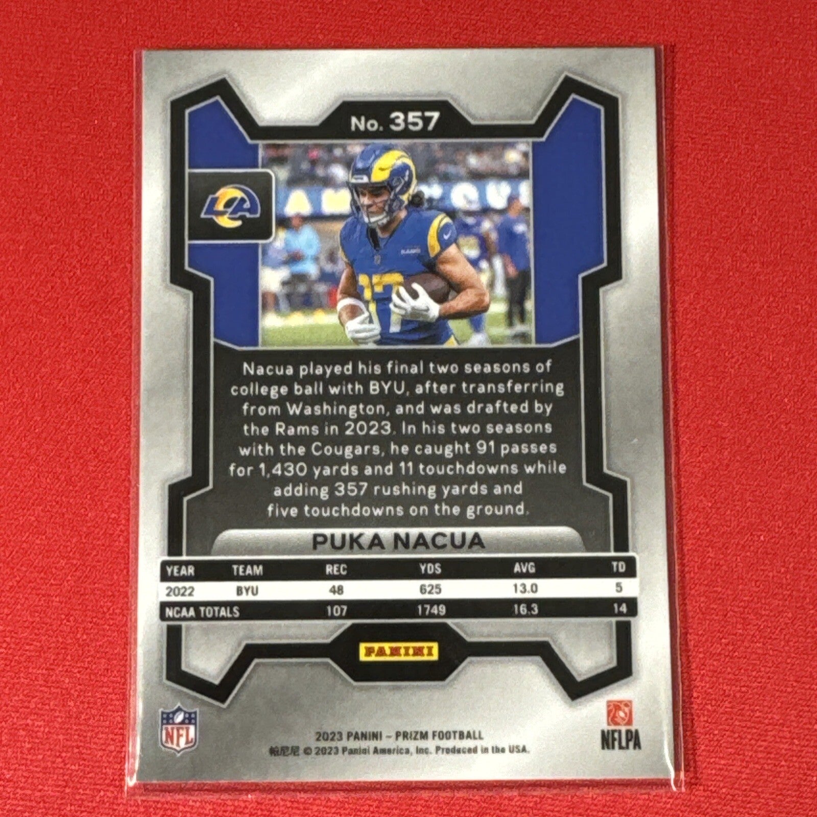 Puka Nacua 2023 Panini Prizm Rookie Card #357 Los Angeles Rams RC BMWT-3