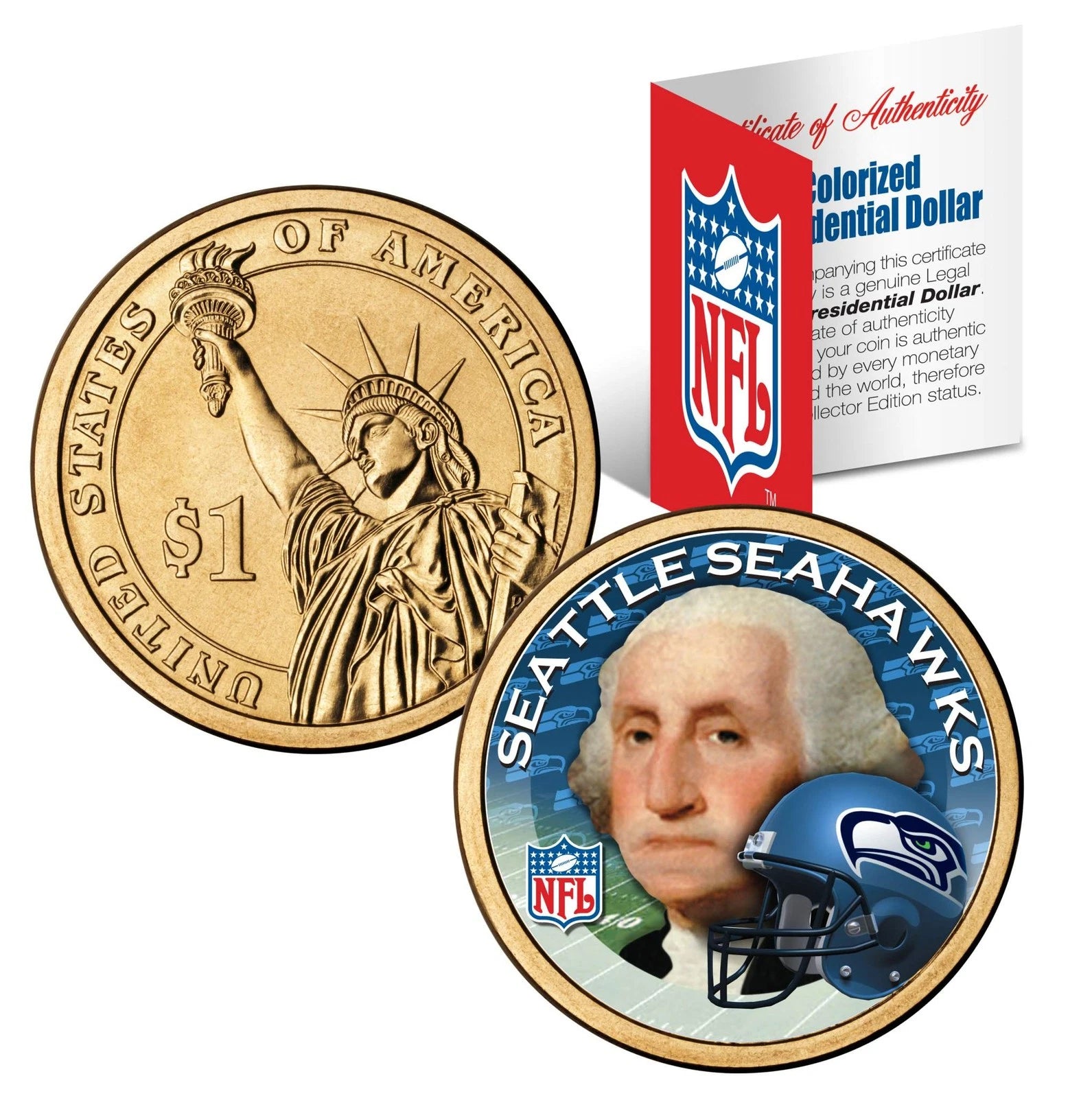 SEATTLE SEAHAWKS Colorized Presidential $1 Dollar US Coin Football NFL LICENSED