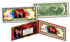 Chinese ZODIAC Genuine U.S. $2 Bill Red Polychrome Blast * YEAR of the DOG *-2