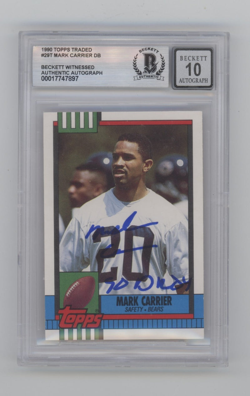 Mark Carrier 1990 Topps Traded #29T RC Signed w/ 90 DROY Beckett BGS 10 Auto-1