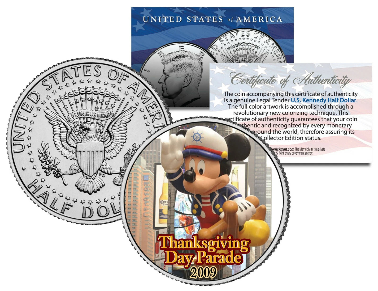MICKEY MOUSE 2009 BALLOON NYC Thanksgiving Day Parade Genuine US JFK Half Dollar-2