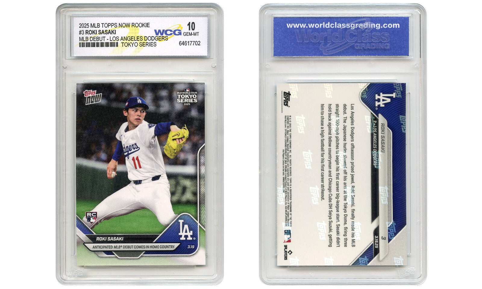 2025 MLB Topps Now ROKI SASAKI Rookie Card #3 Dodgers Debut in Tokyo GEM-MINT 10