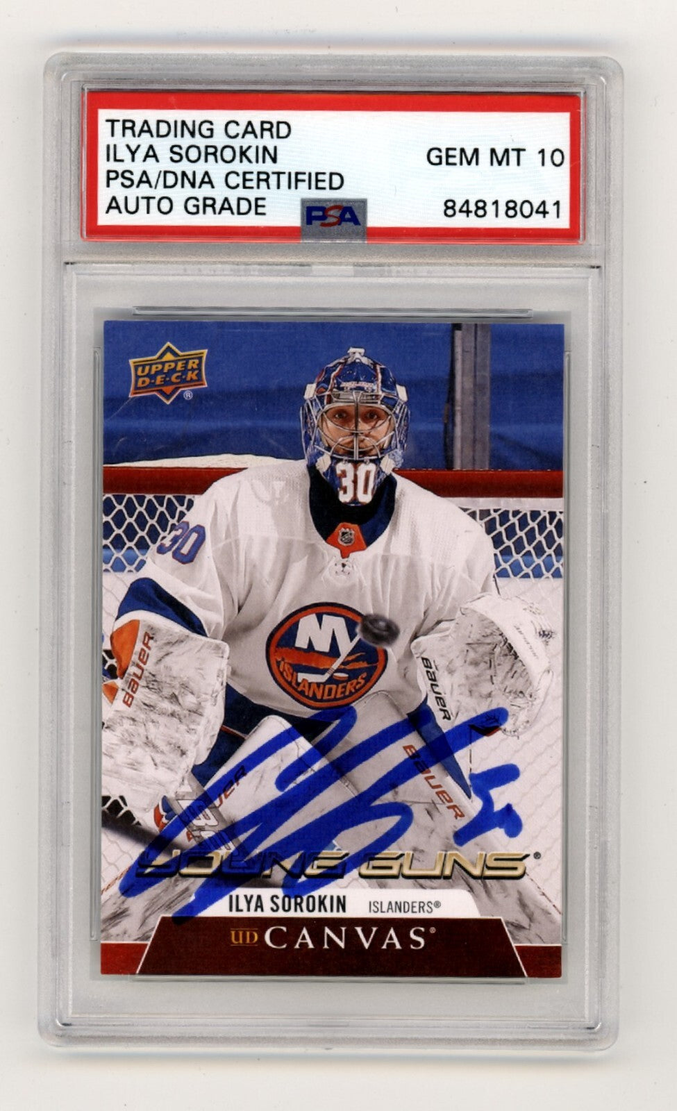 Ilya Sorokin 2020-21 Upper Deck Young Guns Canvas Rookie RC Signed PSA 10 Auto-1