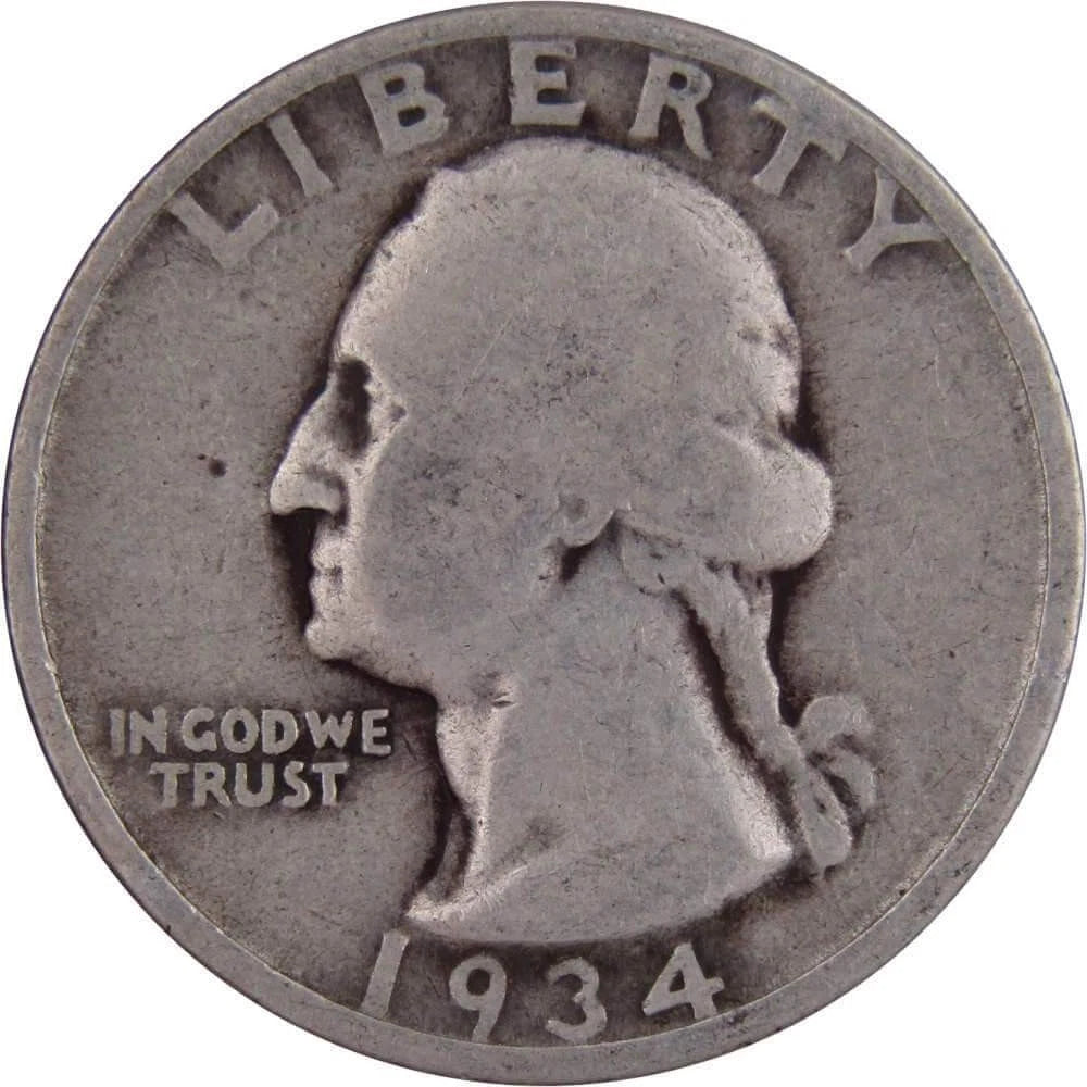 1934 Medium Motto Washington Quarter Circulated Silver 25c Coin