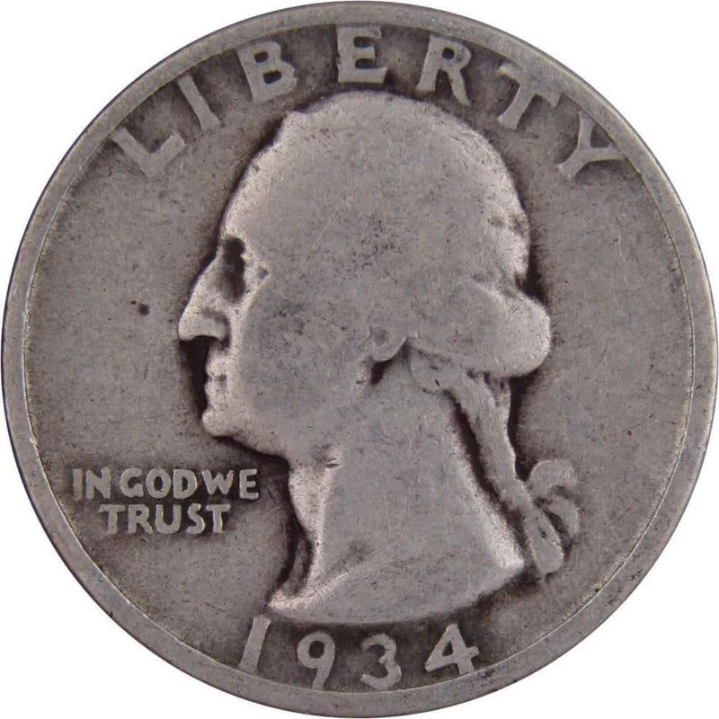 1934 Medium Motto Washington Quarter Circulated Silver 25c Coin-1