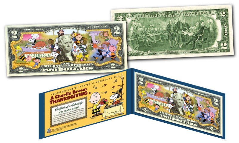 PEANUTS * A CHARLIE BROWN THANKSGIVING * Licensed U.S. Legal Tender $2 Bill-1
