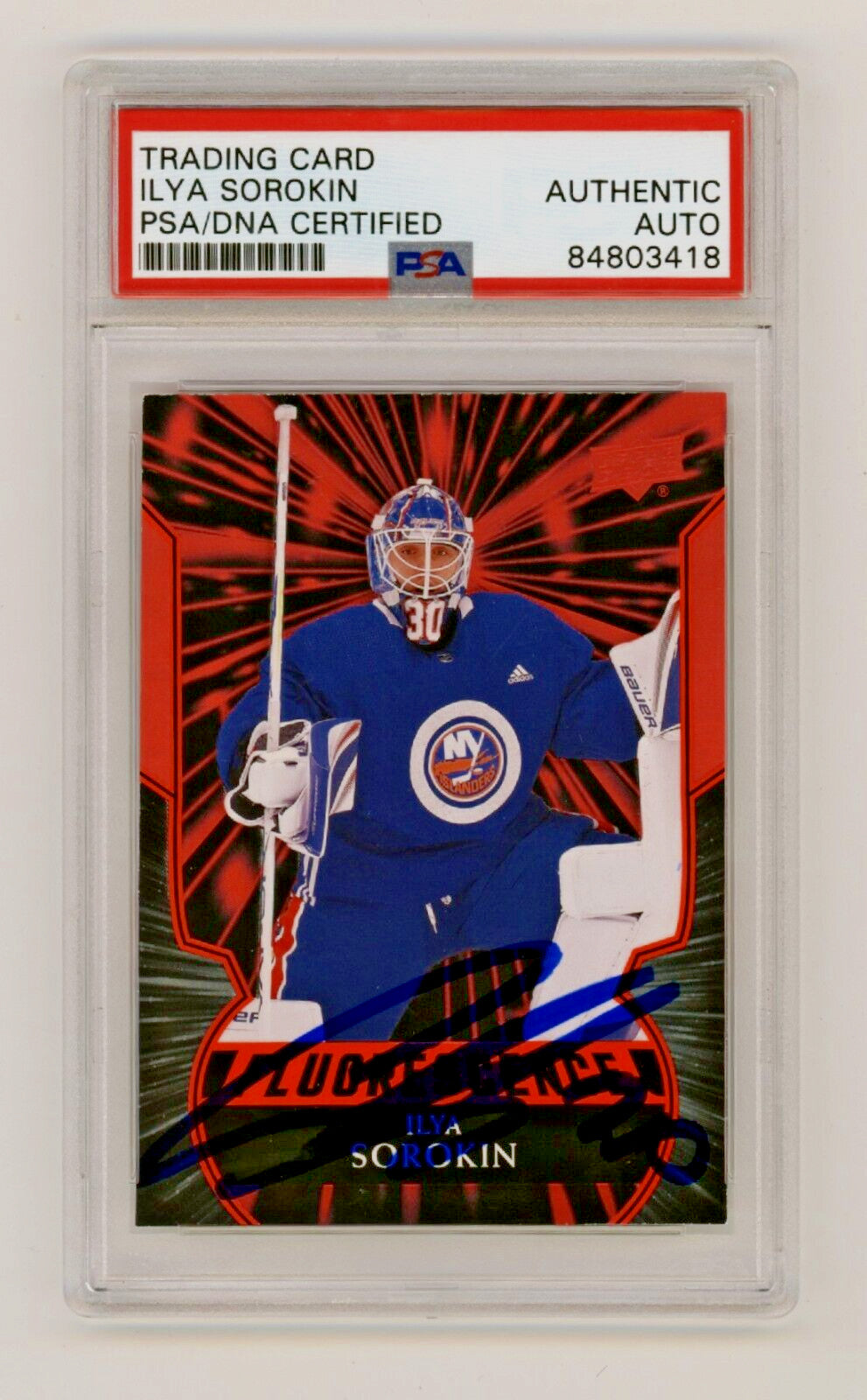 Ilya Sorokin 2020-21 Upper Deck Fluorescence Red F-IS Rookie RC Signed PSA Auto-1