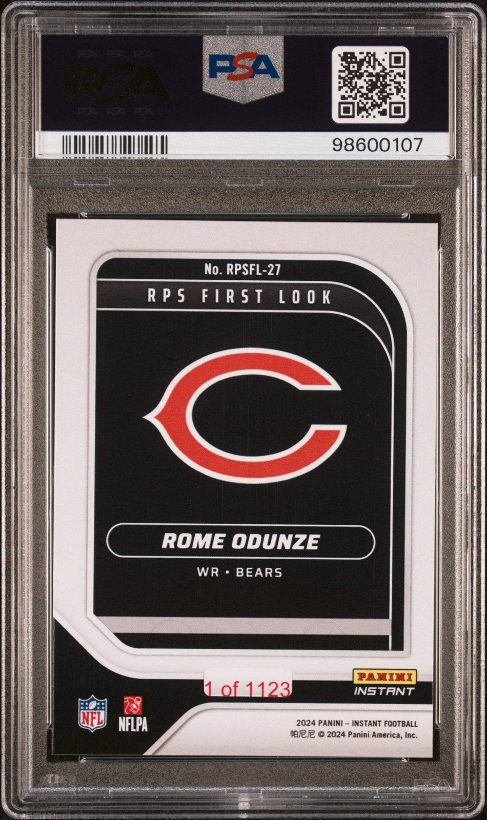 Graded 2024 Panini Instant NFL Rome Odunze #RPSFL27 Rookie Football Card PSA 9