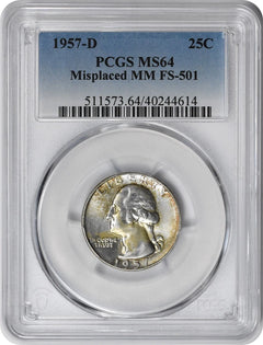 1957-D Washington Silver Quarter Misplaced MM FS-501 MS64 PCGS-1